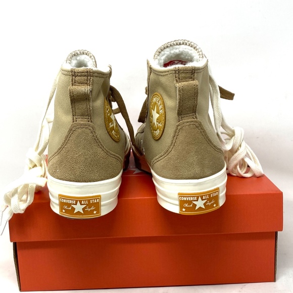 Converse Chuck 70 Sneakers High Casual Women Faux Fur Canvas Suede Khaki A04410C - Picture 5 of 11